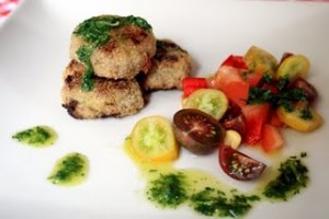 Polenta Crust Turkey Burgers with Tomato Salsa