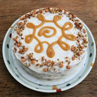 Banana pecan fudge cake