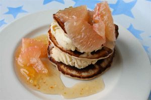 Scotch Pancakes Stack with Ice Cream and Whisky Marmalade Sauce