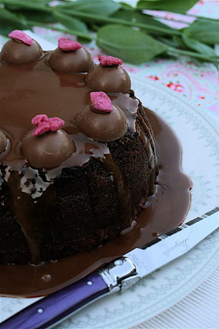 Strawberry Chocolate Cake with Rose Ganache