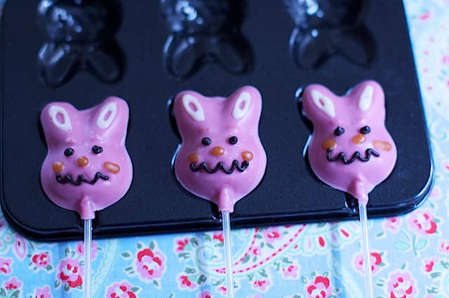 Pink Chocolate Easter Bunny Pops using Lakeland Easter Mould