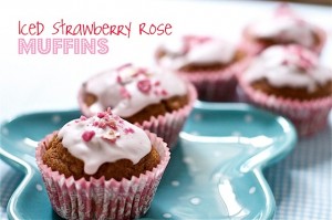 Strawberry Muffins with Rose Water Icing