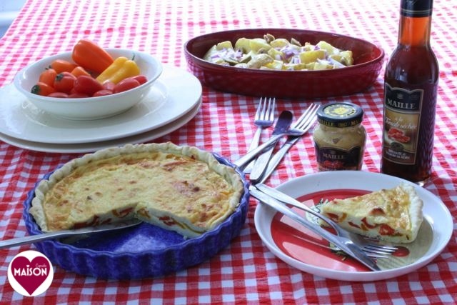 Easy quiche using Maille mustard in filling via development.maisoncupcake.com #tarts #pastry #peppers #recipes