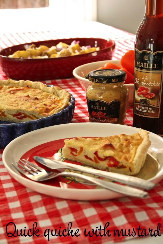 Easy quiche using Maille mustard in filling via development.maisoncupcake.com #tarts #pastry #peppers #recipes