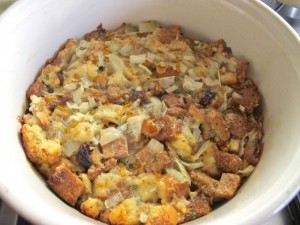 Stuffing mix made from leftover panettone and orange or clementine, recipe using Christmas leftovers
