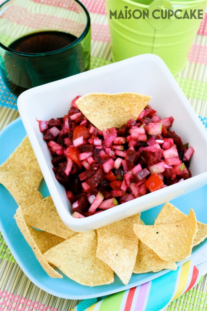 Beetroot Salsa Tortilla Dip with Bramley apples recipe for summer parties at development.maisoncupcake.com