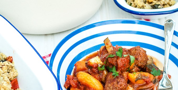 How to make easy meatball casserole Moroccan tagine style stew with couscous - full recipe at development.maisoncupcake.com