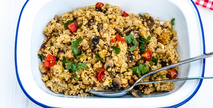 Garlic mushroom couscous in Redmond Multicooker finished recipe at development.maisoncupcake.com