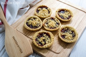 Strawberry Jam tarts with vegan pastry and crumble topping