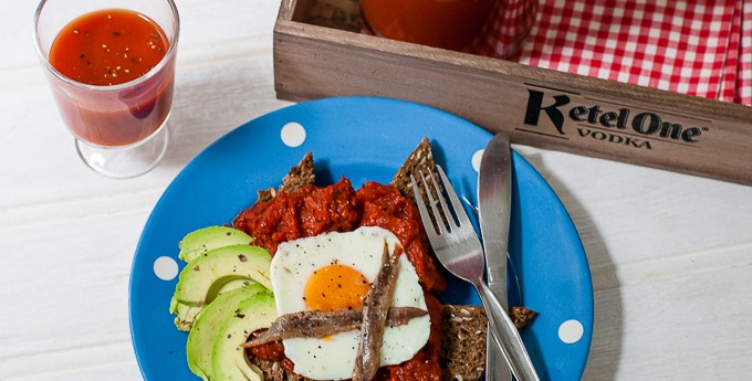 Rye toast with bloody mary topping - easy brunch dish