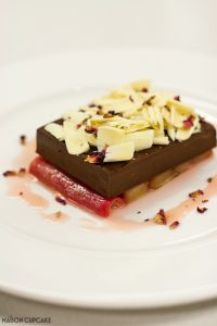 Easy chocolate ganache dessert recipe with rhubarb by Paul A Young