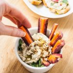 White bean bean dip with hummus and purple carrots