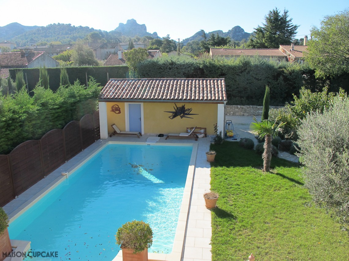Home away from home holiday rental in St Remy de Provence France with view of Les Alpilles mini mountain range behind