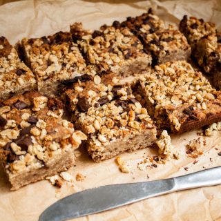 Tasty chickpea blondies with choc chips, coconut and chia granola