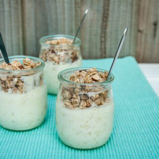White chocolate pots with apple and granola - really easy make ahead dessert