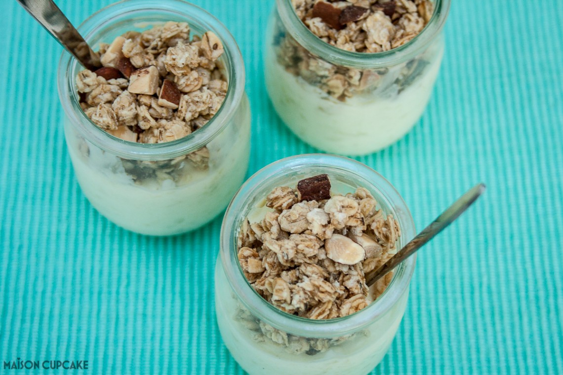 White chocolate pots with apple and granola - really easy make ahead dessert