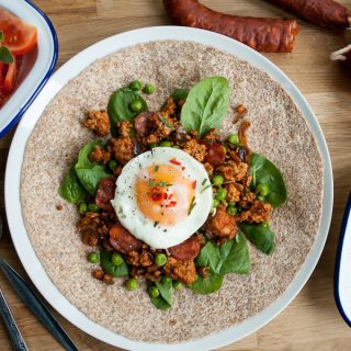 Spicy Egg Wraps with Minced Pork and Chorizo Sausage